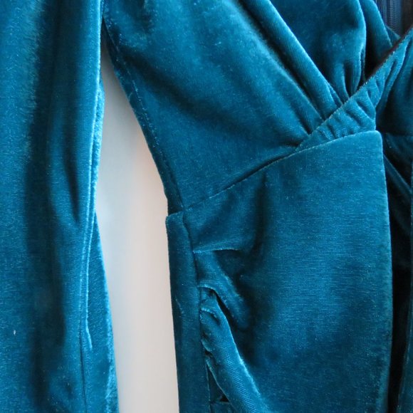 PATBO Velvet Ruched Mini Dress in Azure Blue - Size US 0 - Picture 10 of 15